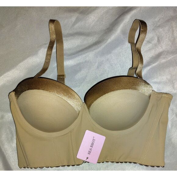 NWT SEA BBOT Push Up Bra Corset Style Size 32C Nude Longline Strapless - Picture 2 of 8